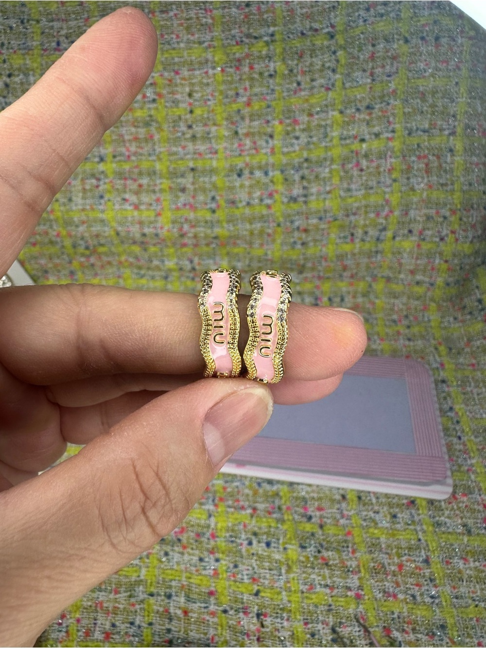 AA great Mi Gold-Tone Hoops with Pink Enamel Detail